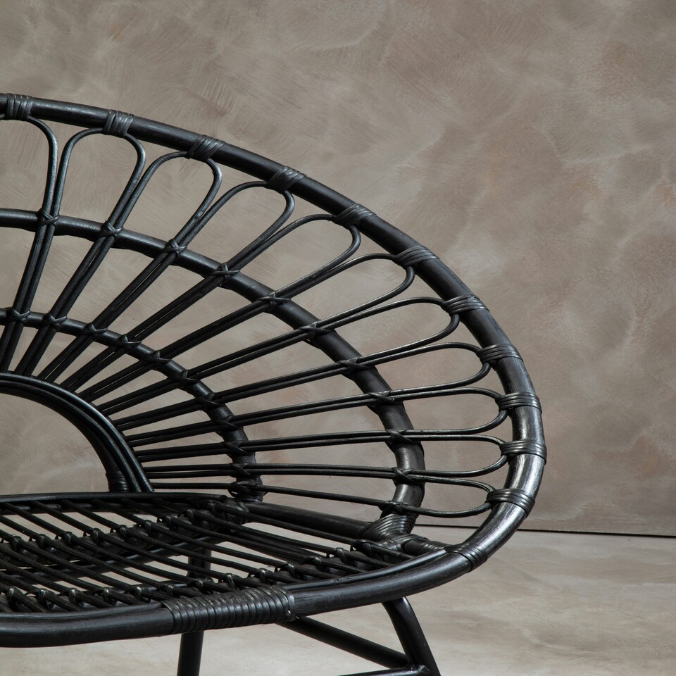 image 1 of Interiors by Premier Natural Rattan Black Round Petal Chair with Black Metal Legs, Rattan Dining Chair, Rattan Lounge Chair Black