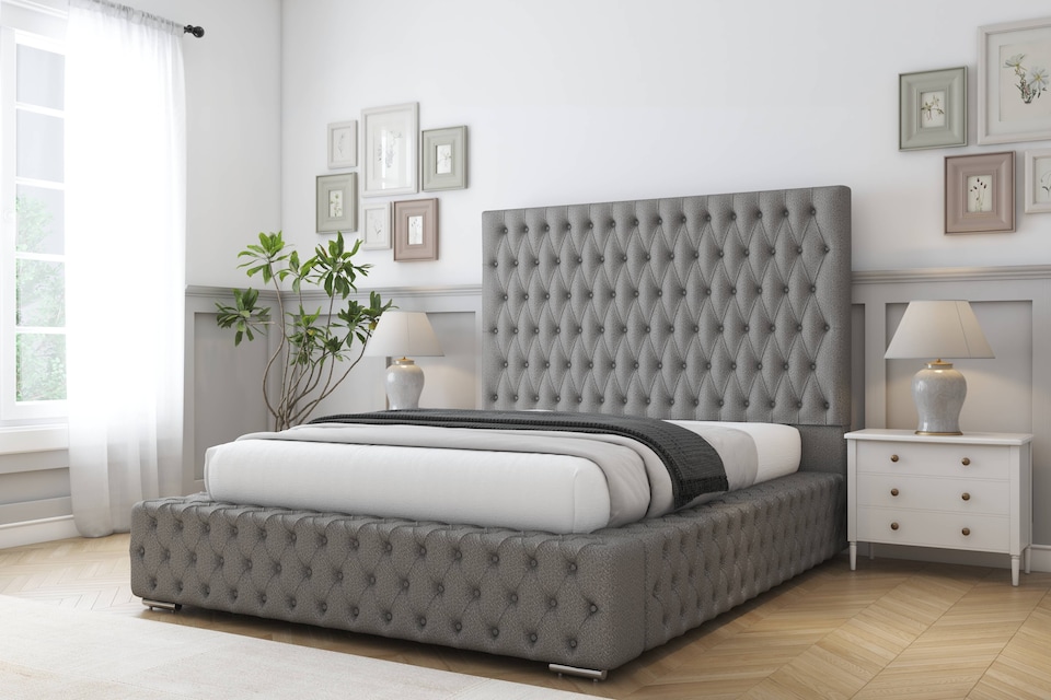 image 1 of Sloomy Ambassador Pewter Dumfries Bed Frame With Mattress With 50"  Upholstered Headboard 4'6 Double