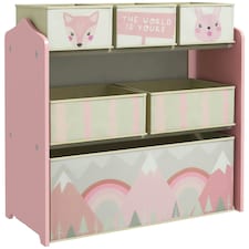 ZONEKIZ Kids Storage Unit, Childrens Toy Storage Organiser, with 6 Fabric Bins 