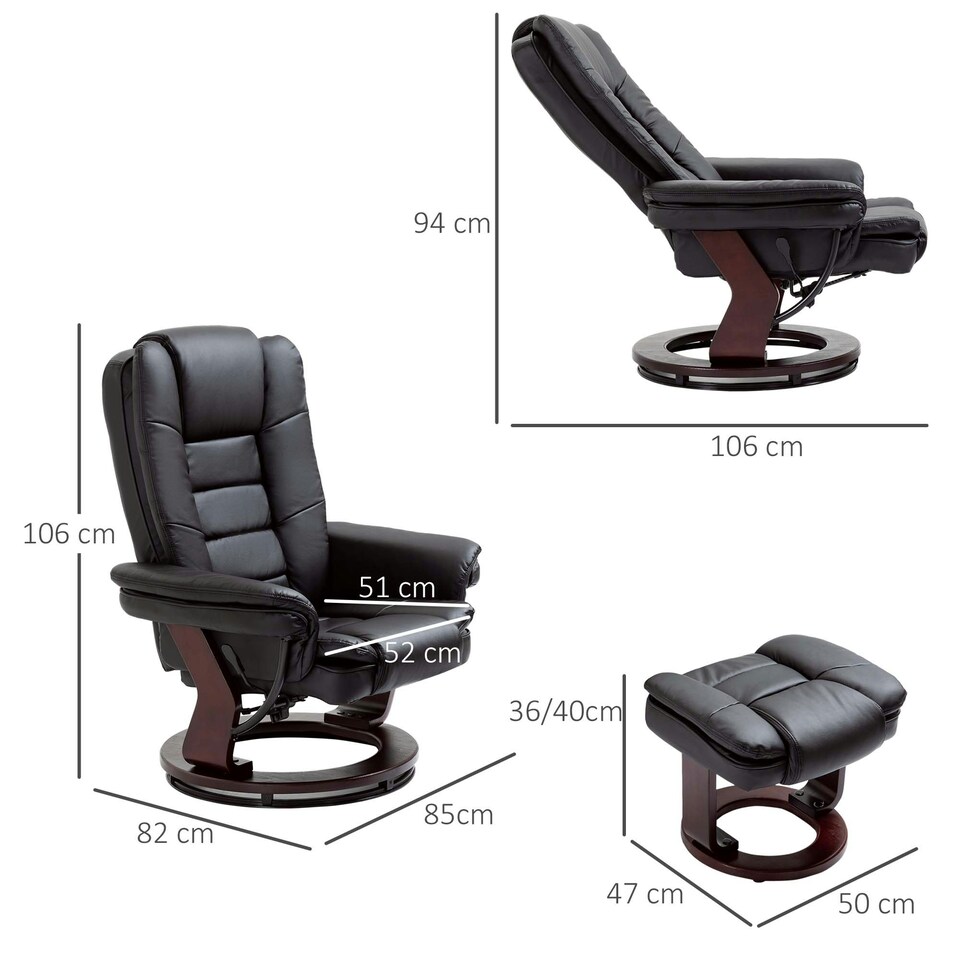 image 1 of HOMCOM Swivel Manual Recliner and Footrest Set PU Leather Lounge Chair Black