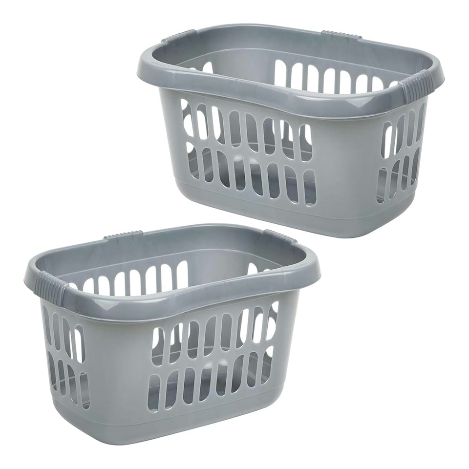 image 1 of 2 x Silver Plastic Laundry Utility Hipster Baskets For Transporting Washing Clothes Silver