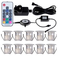 Set of 10 - 30mm IP67 Colour Changing LED Decking Kit with Photocell | Chrome | Clear | 10