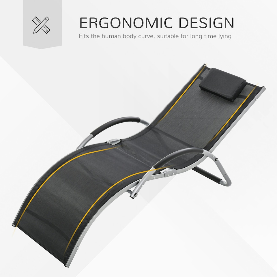 image 1 of Outsunny Sun Lounge Recliner Lounge Chair Design Ergonomic w/ Pillow Black