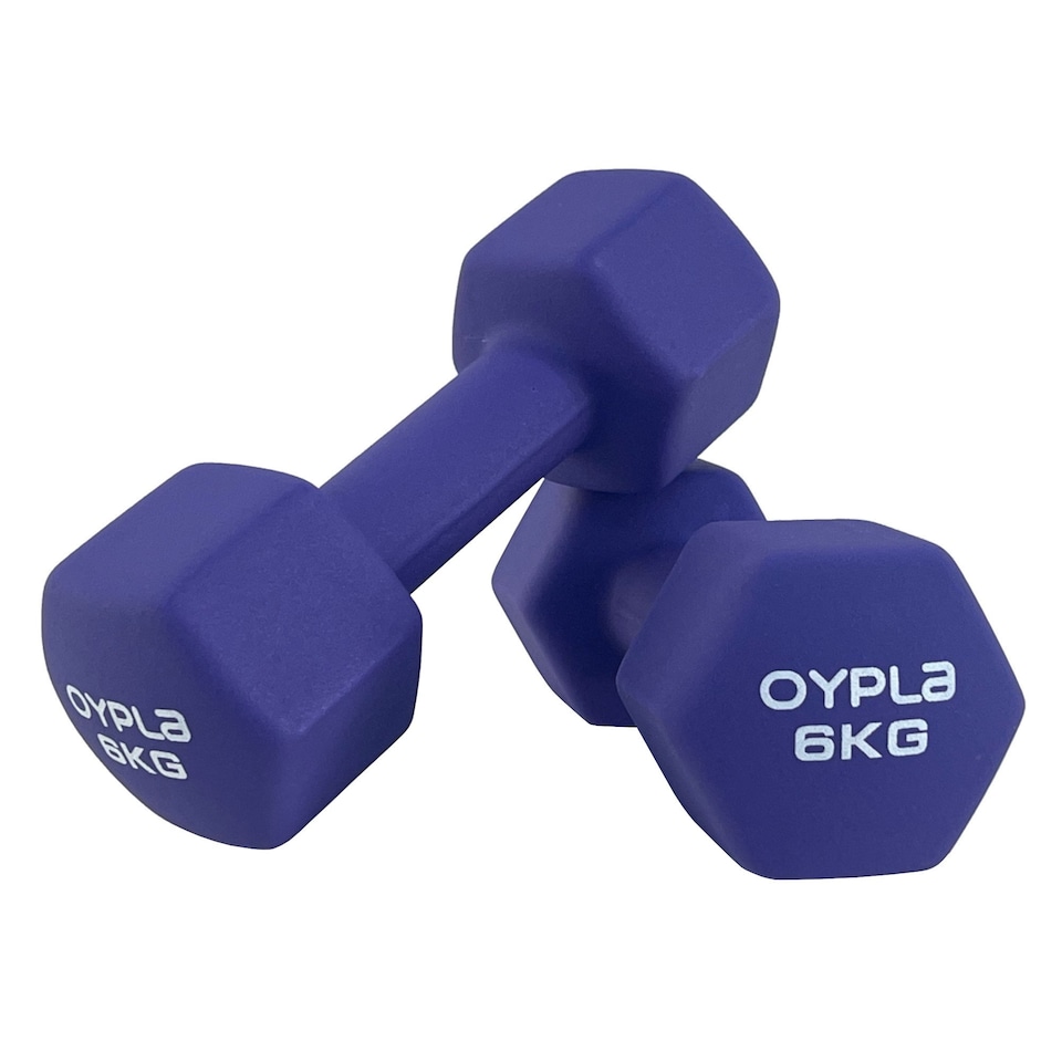 image 1 of Pair of 6kg Hex Anti Roll Neoprene Non Slip Hand Dumbbells Workout Weights