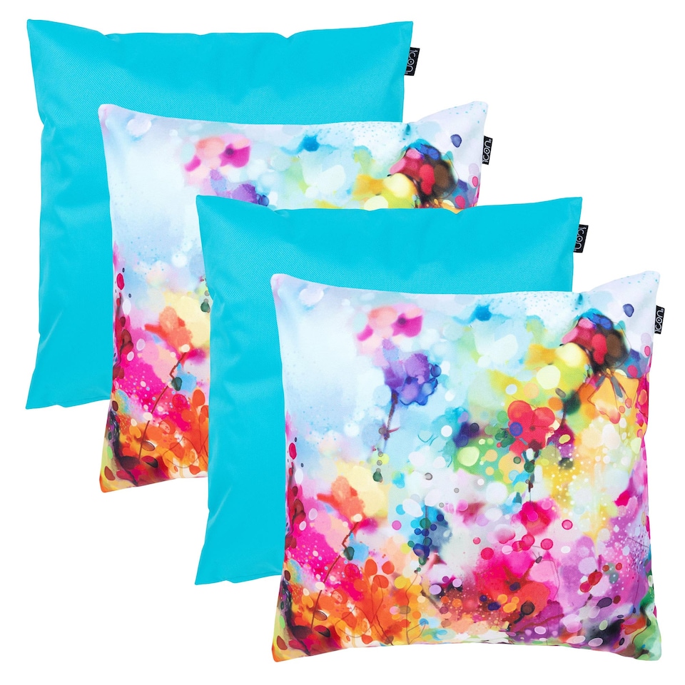 image 1 of 4PK Cushion x2 Spring Flower x2 Plain Aqua
