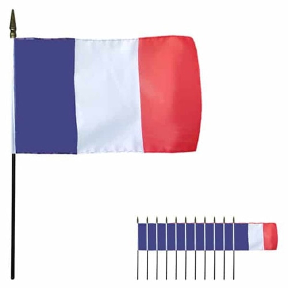 France Hand-held Cloth Flag - 6 x 4 Inches / 15 x 10cm - Pack of 12