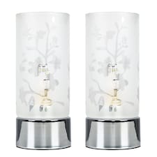 ValueLights Florette Pair Floral Design Glass Chrome Touch Table Lamps