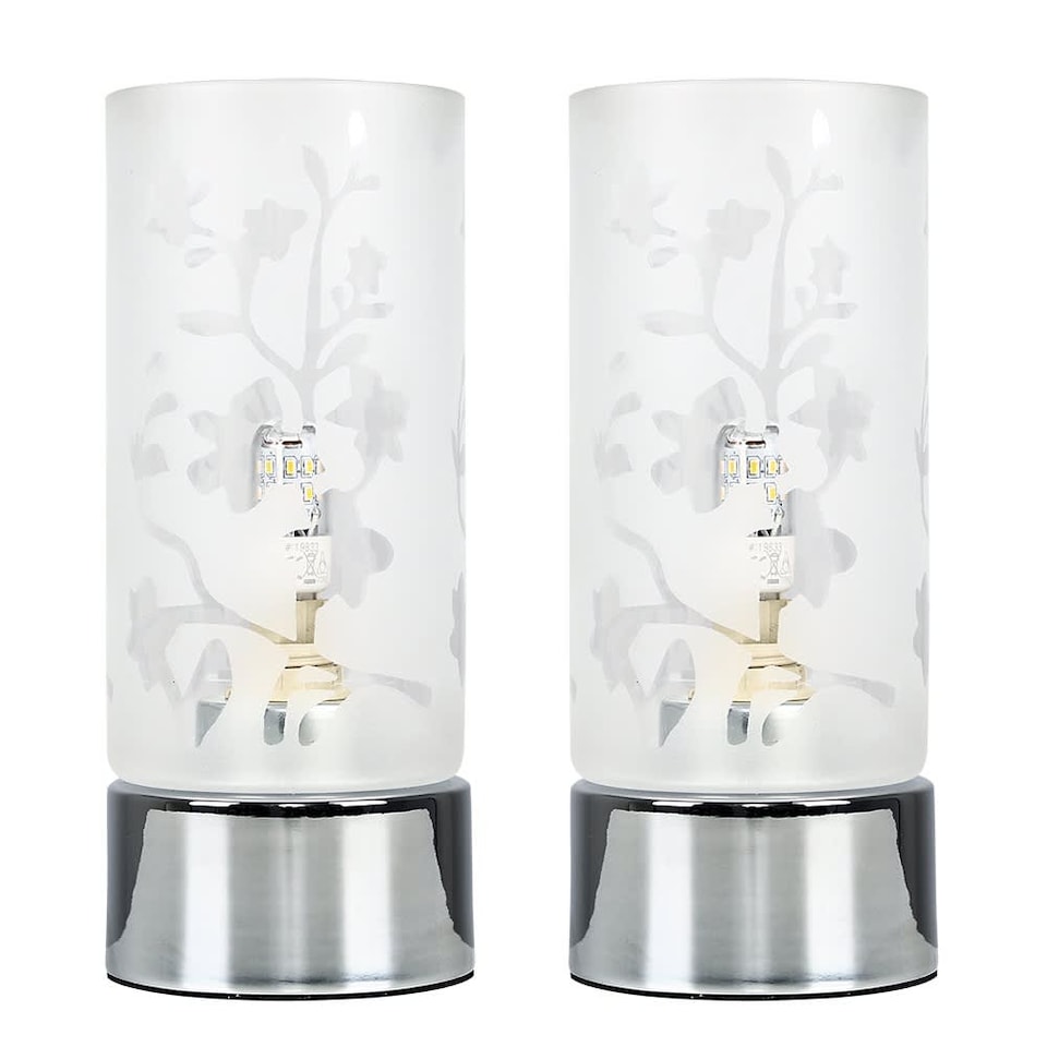 image 1 of ValueLights Florette Pair Floral Design Glass Chrome Touch Table Lamps
