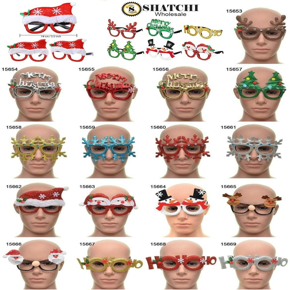 image 1 of 12pcs Novelty Glitter Christmas Glasses Eyewear Christmas Party Props Stocking Fillers Assorted Any 12 Frames