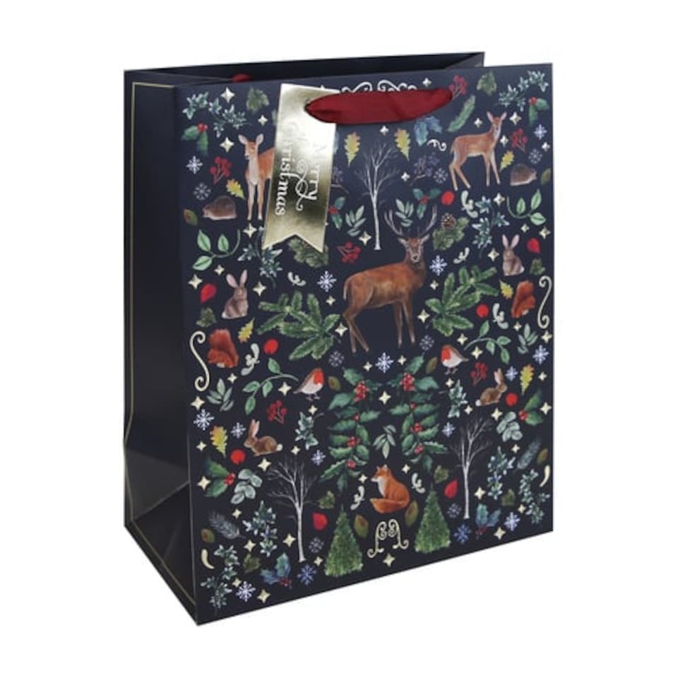 Woodland Christmas Large Navy Gift Bag 33cm