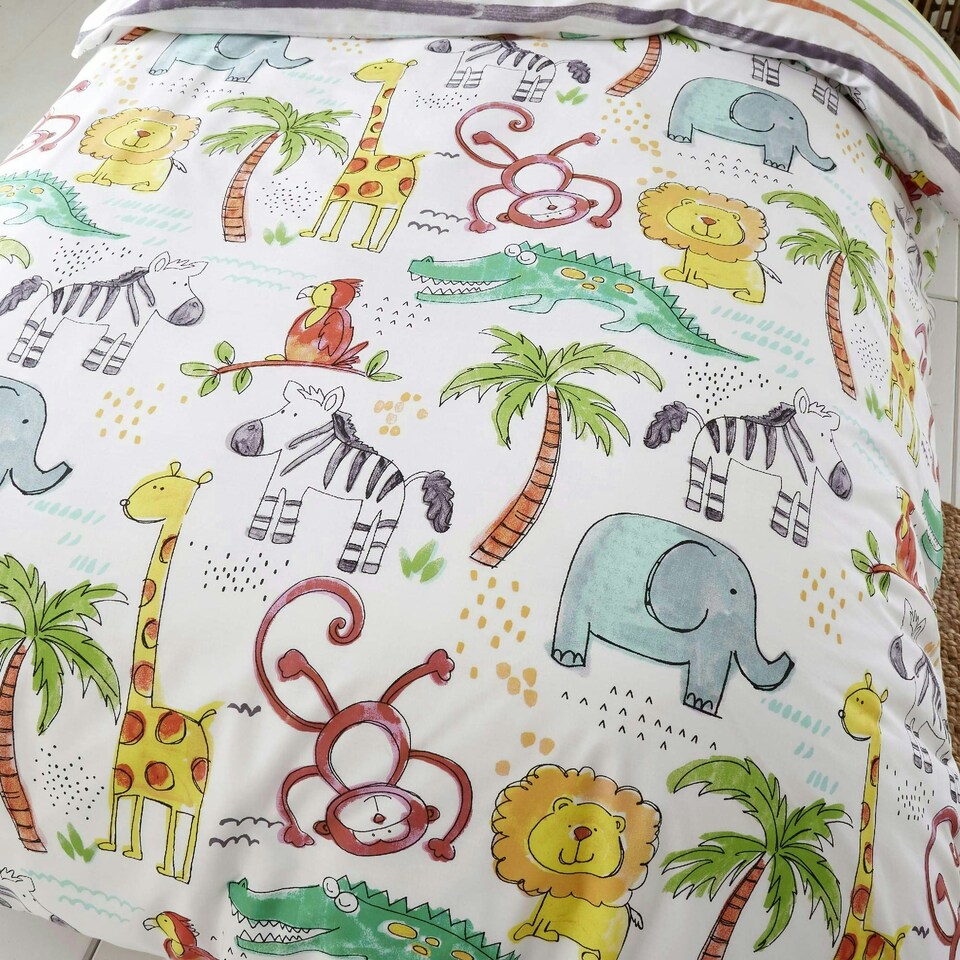 image 1 of Portfolio Home Jungle Fun Animals Reversible Soft Easy Care Bed Linen Duvet Cover Quilt Bedding Set With Pillow Case Multi | Toddler