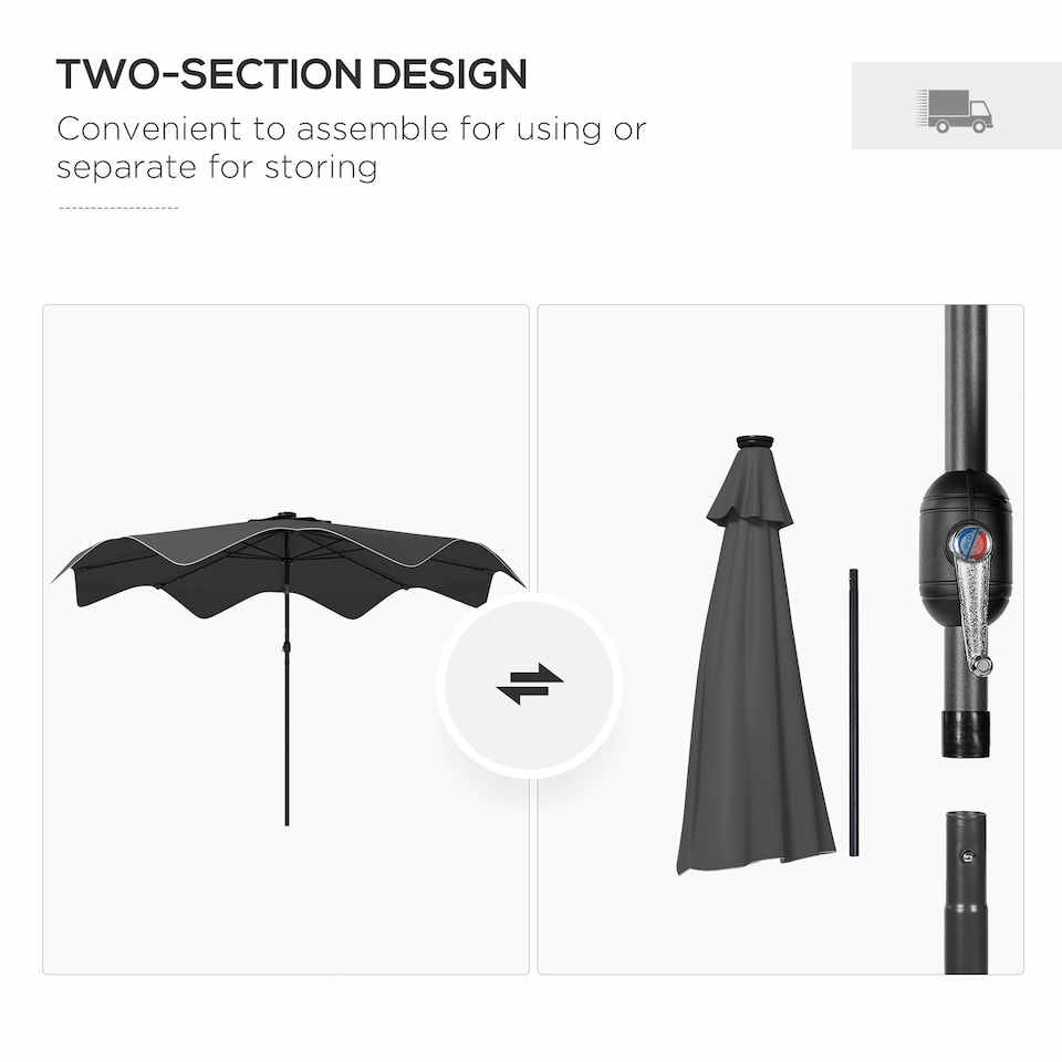 image 1 of Outsunny Garden Parasol Umbrella with LED Lights and Tilt, Table Umbrella