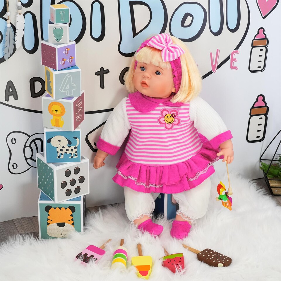 image 1 of BiBi Doll 24" Chubby Baby Doll Girl with Hair & Sounds