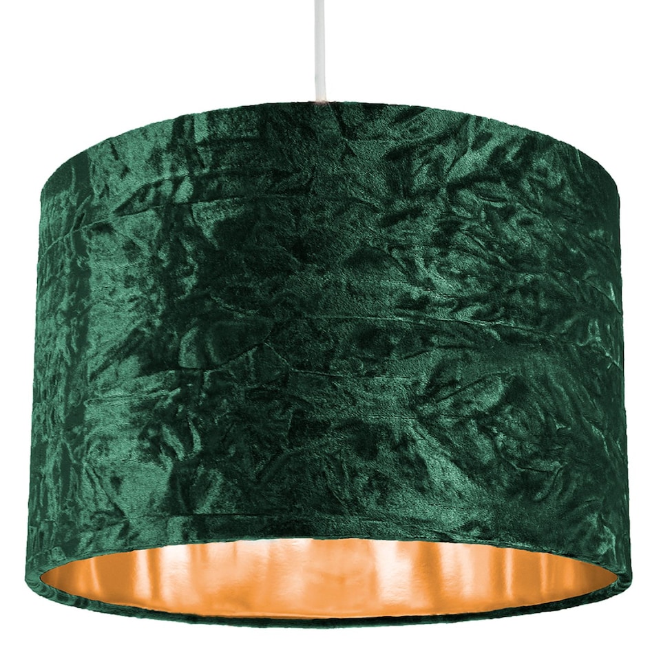 image 1 of Modern Green Crushed Velvet 12" Table/Pendant Lamp Shade with Shiny Copper Inner | Green | Forest Green | 1