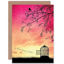 Note to Say Bird Cage Pink Sunset Freedom Thinking Of You Card