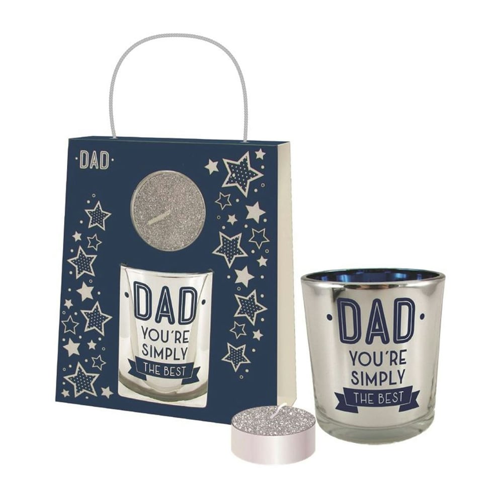 image 1 of Dad Glass Sentiment Tealight Candle Holder with Bag