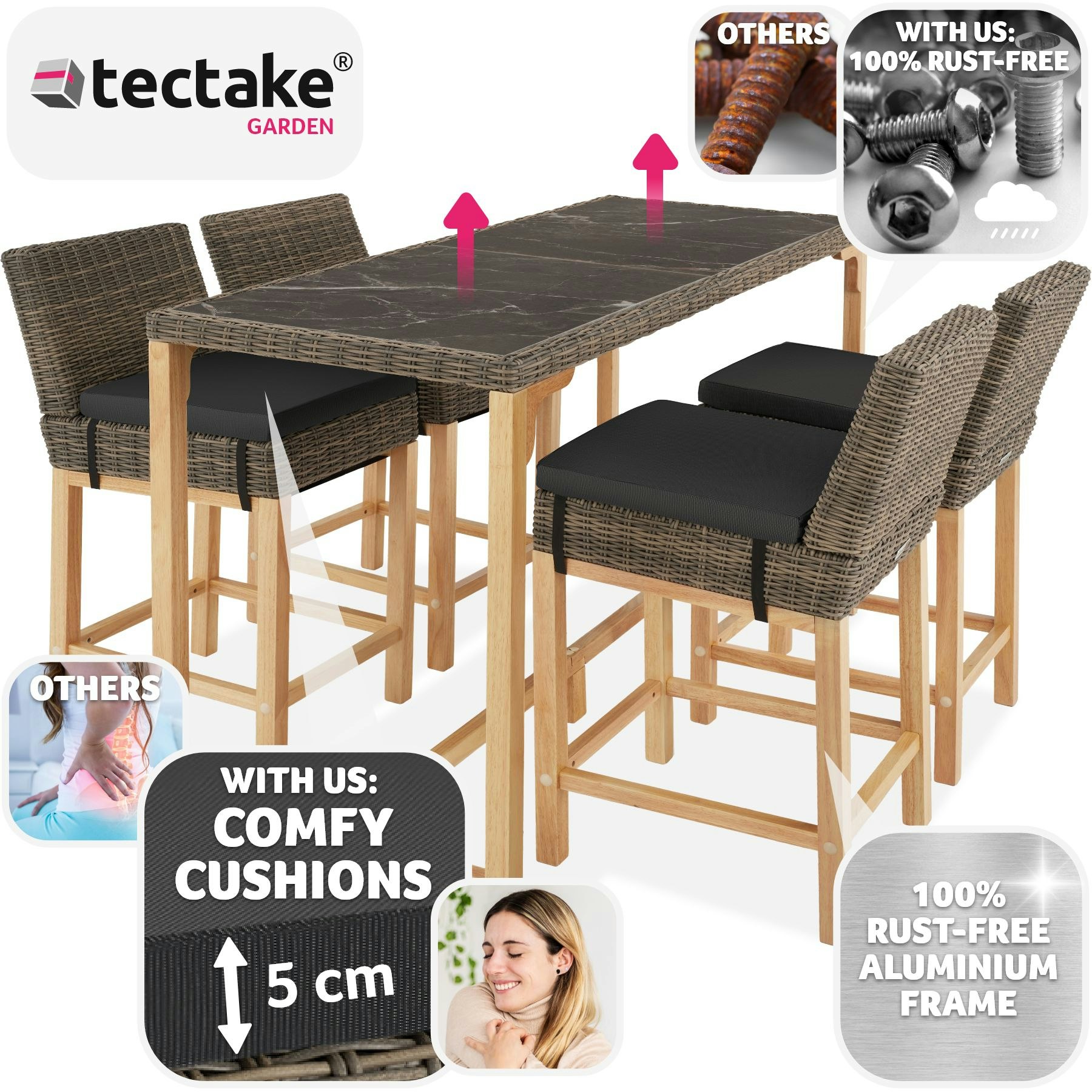image 1 of Garden Table and Chairs - dining table Lovas with 4 bar stools Latina - Nature