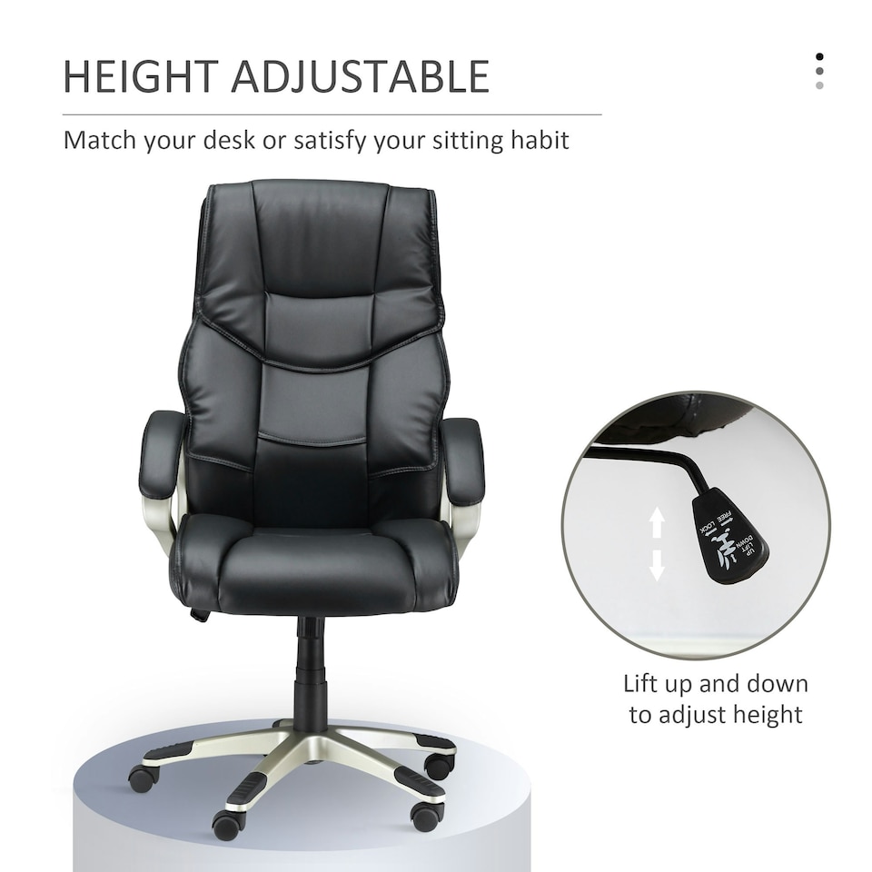 image 1 of HOMCOM Executive Office Chair Faux Leather Computer Desk Chair w/ Wheel Black