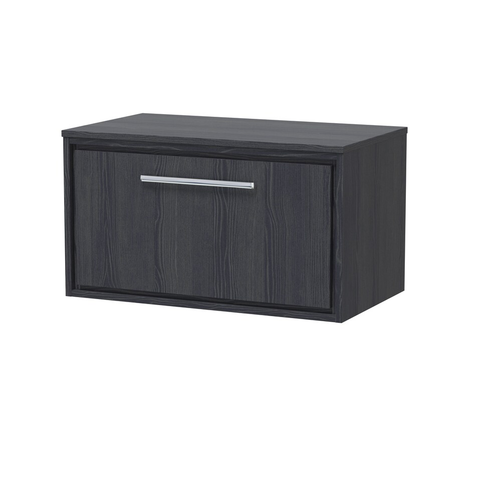 image 1 of Balterley Longnor 1 Drawer Wall Hung Vanity Unit with Worktop, Woodgrain Graphite Grey, 800mm