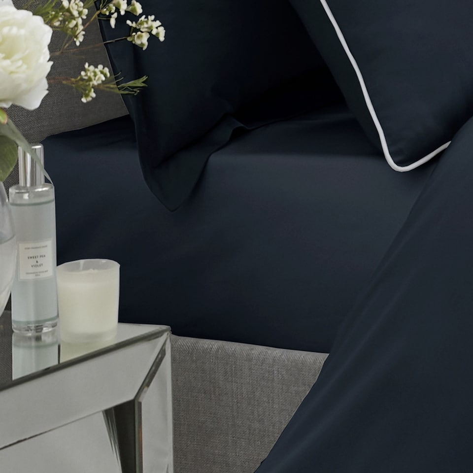 image 1 of Serene Plain Dyed Fitted Bed Sheet Navy