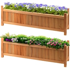 GEEZY Wooden Rectangular Garden Flower Planters Brown Set of 2