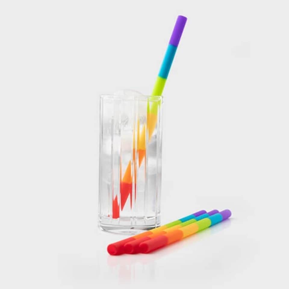 image 1 of Taylor's Eye Witness Set of 4 Rainbow Silicone Reusable Drinking Straws