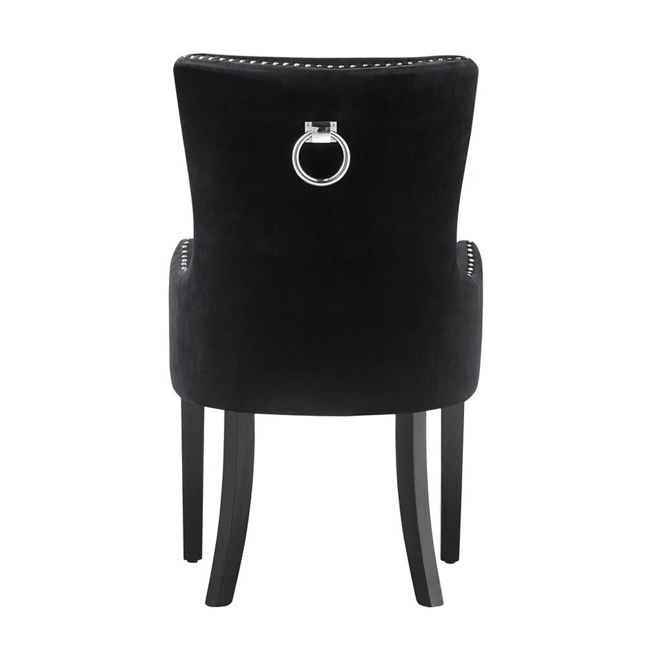 image 1 of Set of 6 Velvet Dining Chairs with Armrest, Ergonomic Scoop Knockerback & Button Tufted Wood Legs Black