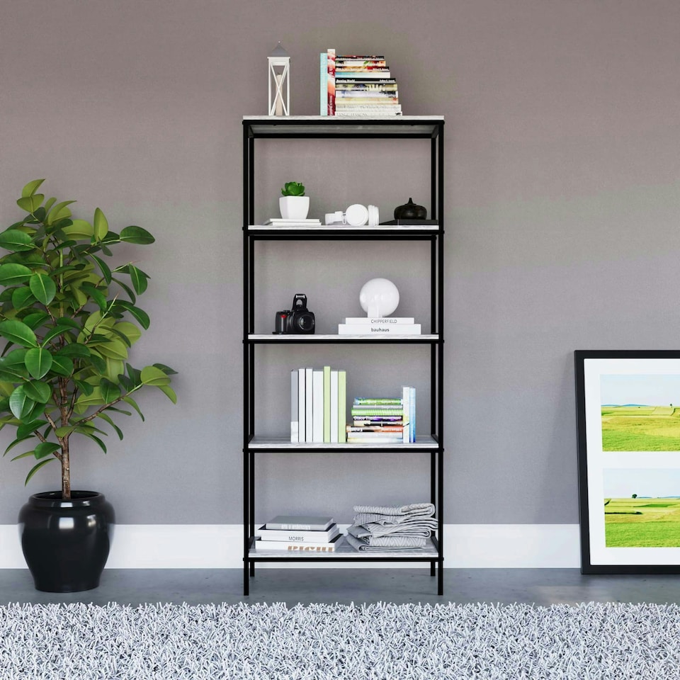 image 1 of Vida Designs Brooklyn 5 Tier Bookcase Industrial Style Display Storage, Grey