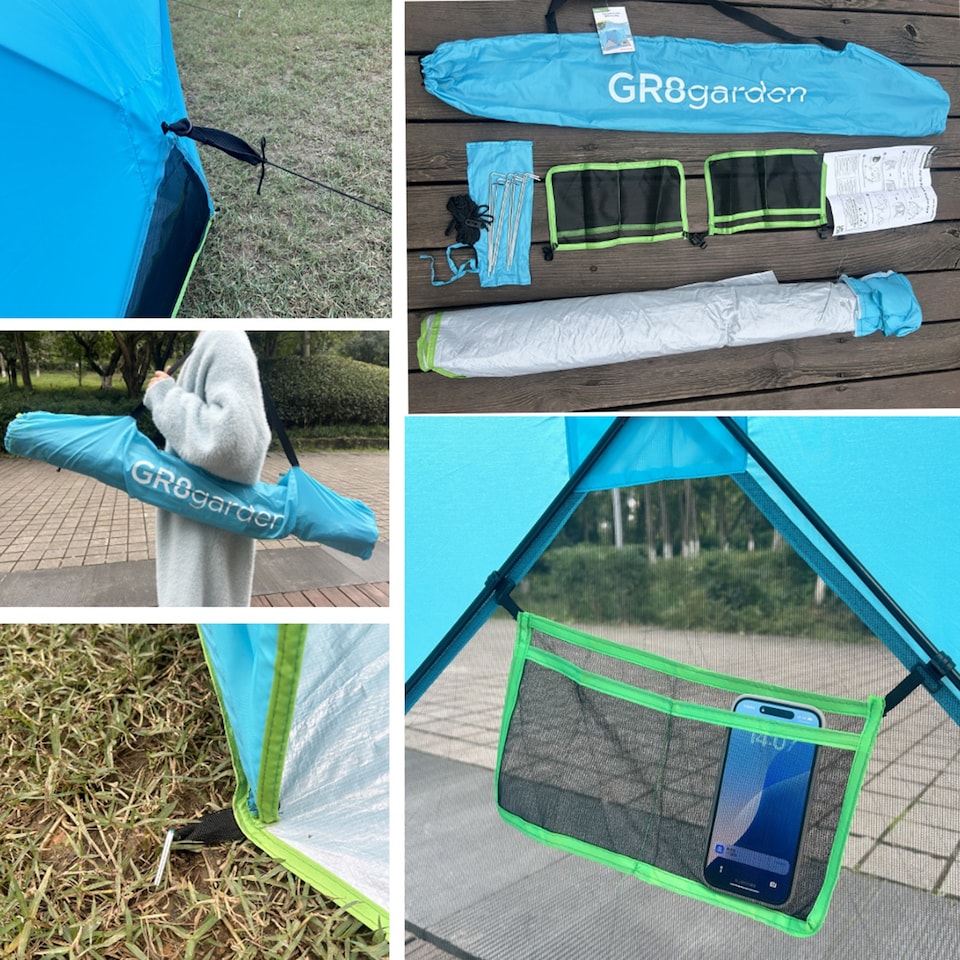 image 1 of Gr8 Garden Blue Pop Up Family Beach Tent Sun Shade Camping Shelter 3-4 Person UPF50+ UV