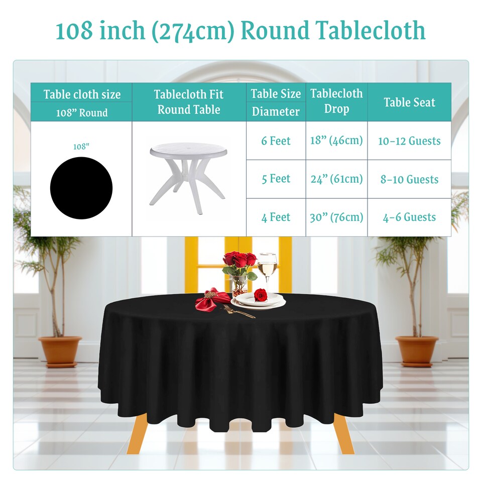image 1 of Round Polyester Tablecloth, Premium Linen Table Cover - 108 Inch