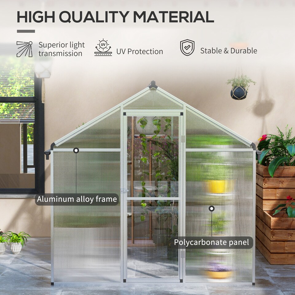 image 1 of Outsunny 10x6ft Aluminium Greenhouse with/ Door Window Galvanised Base PC Panel | Clear