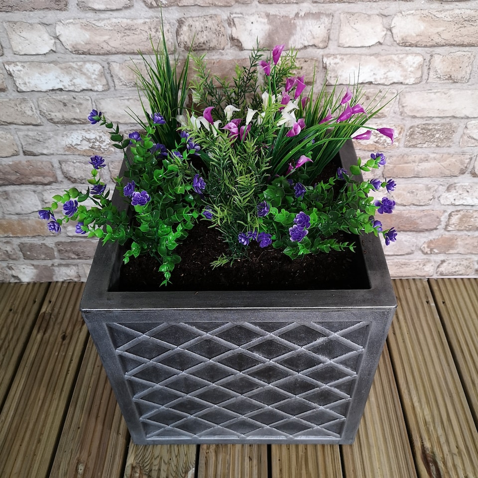 image 1 of Large Lazio Square Grey Pewter Garden Planter 39cm H x 39cm  W | Grey | Grey