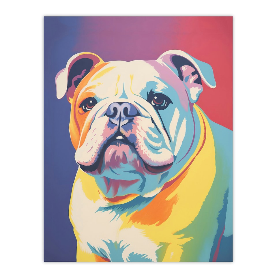 image 1 of British Bulldog Dog Pastel Tones Screen Home Decor Black Framed Wall Art Print A4