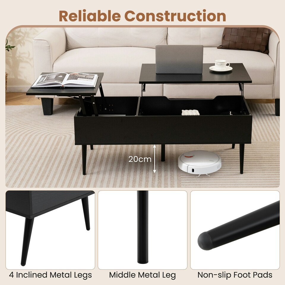 image 1 of COSTWAY Lift Top Coffee Table w/Storage Compartments Black Black
