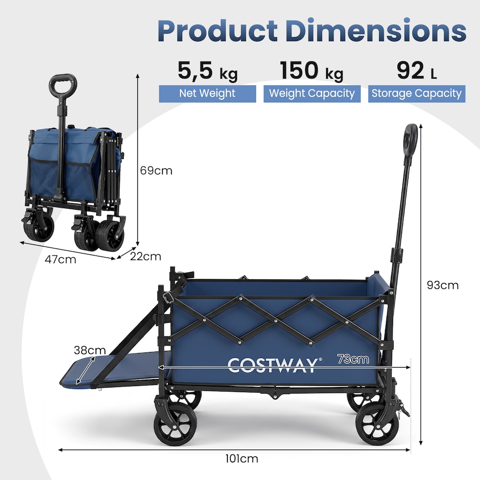 image 1 of Foldable Transport Trolley 63-92L with All-Terrain Wheels