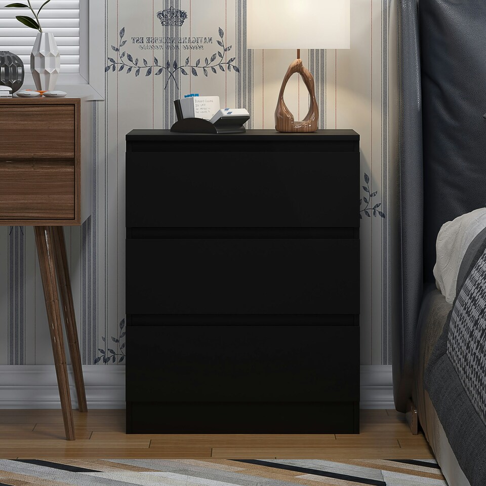 image 1 of FWStyle Carlton 3 Drawer Chest Of Drawers - Matt Black