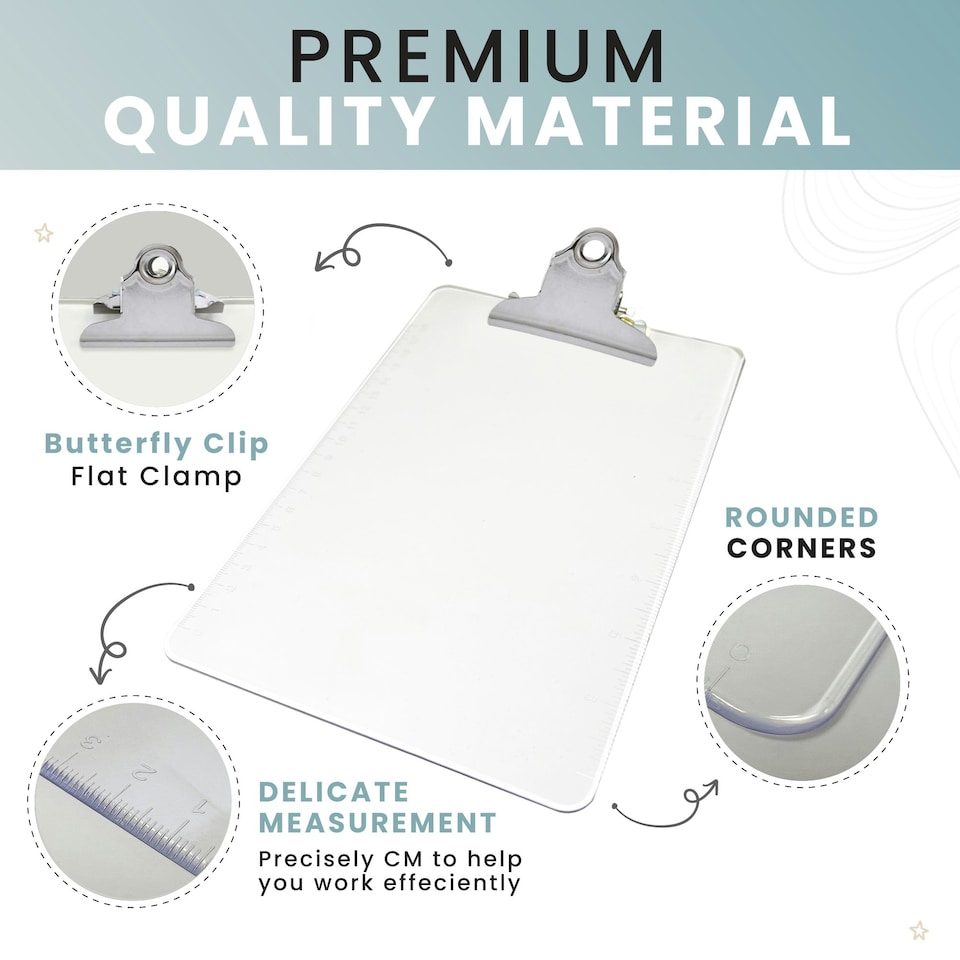 image 1 of Clear A5 Clipboard with Butterfly Clip with Ruled Side