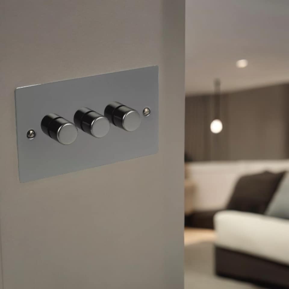 image 1 of Volex Crabtree Brass Gold 3-Gang Dimmer Light Switch