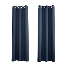 Cobalt Dusty Blue Blackout Thermal Eyelet Curtains - 46 x 63 Inch Drop - 2 Panel Blue