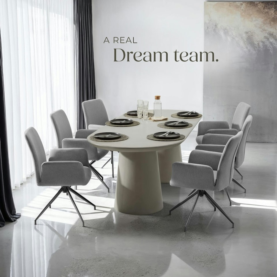 image 1 of Swivel Chair Daya - upholstered, robust fabric, 55.5 x 58 x 87 cm - Set of 2 Grey | Anthracite