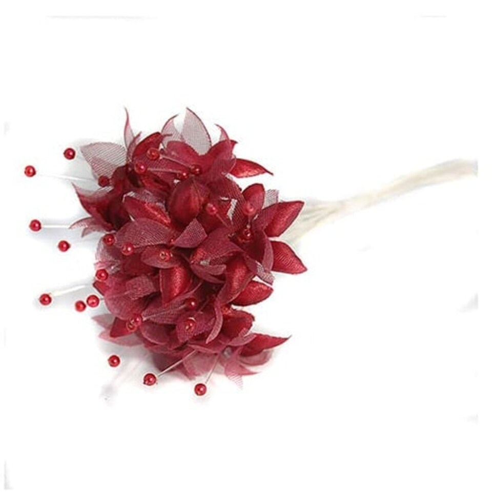 Burgundy Pearled Baby's Breath Fabric Flowers - Bunch of 12