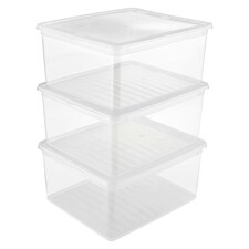 Keeeper Set of 3 Storage Boxes 18 Litre with Lid and Air Control System - Transparent
