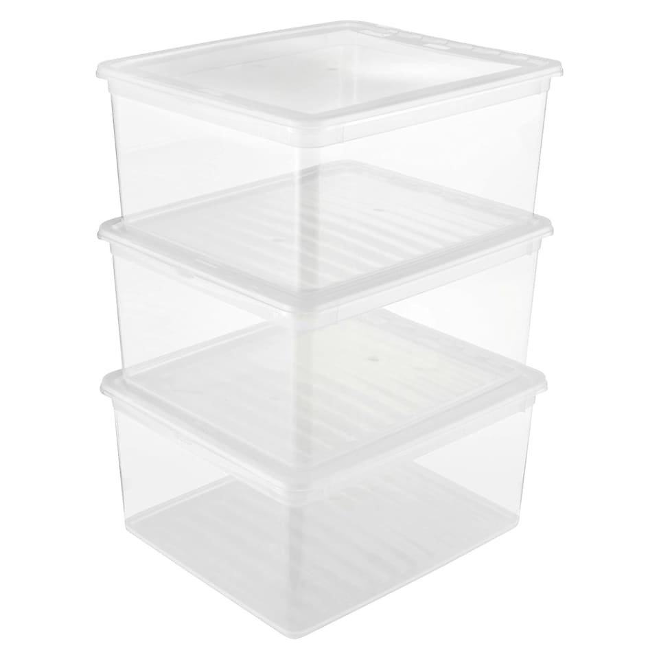 image 1 of Keeeper Set of 3 Storage Boxes 18 Litre with Lid and Air Control System - Transparent