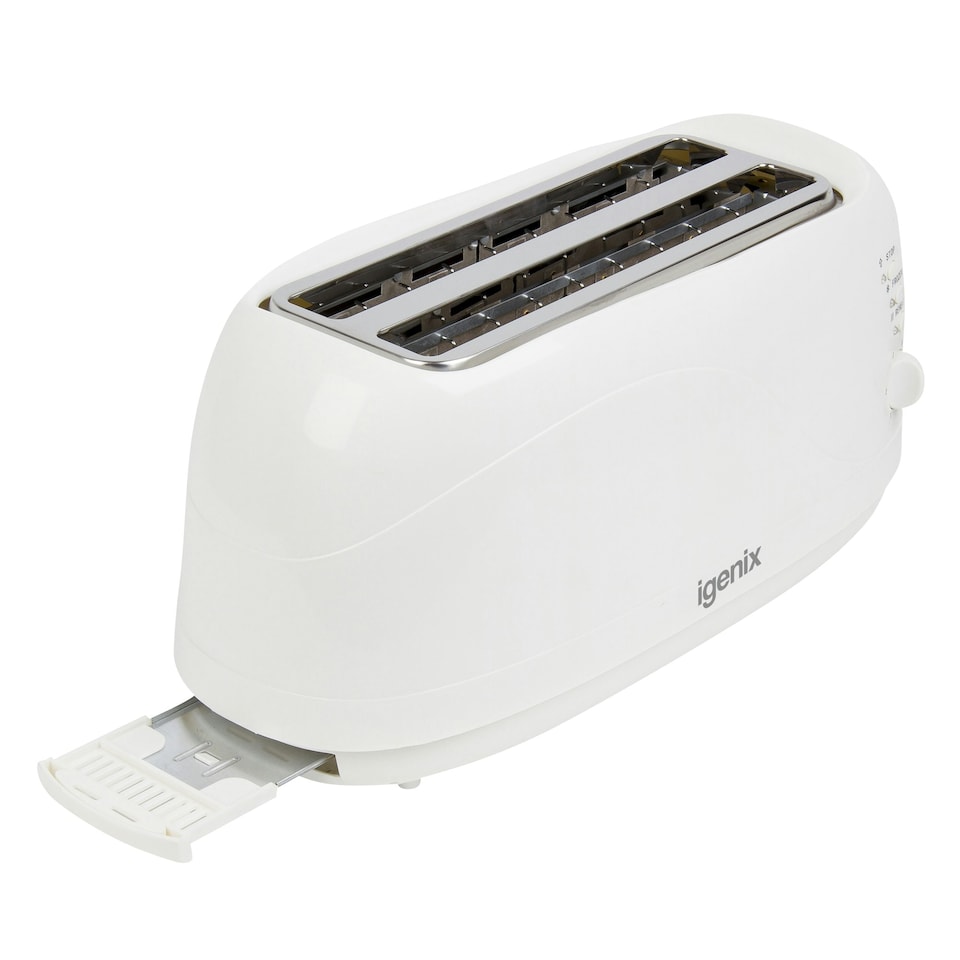 image 1 of Igenix IGT0420W, 4 Slice Long Slot Toaster, Matte White