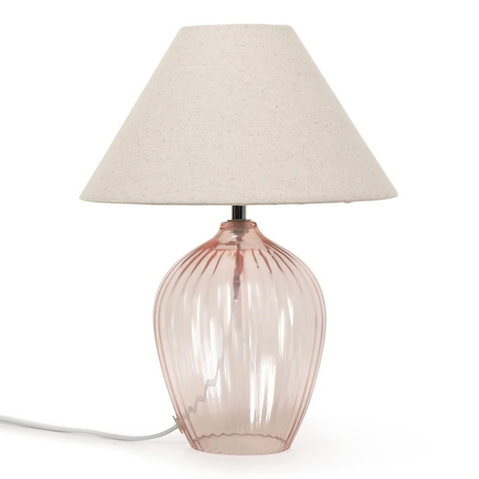 image 1 of ValueLights Olivet Pink Glass Table Lamp Natural Taper Shade