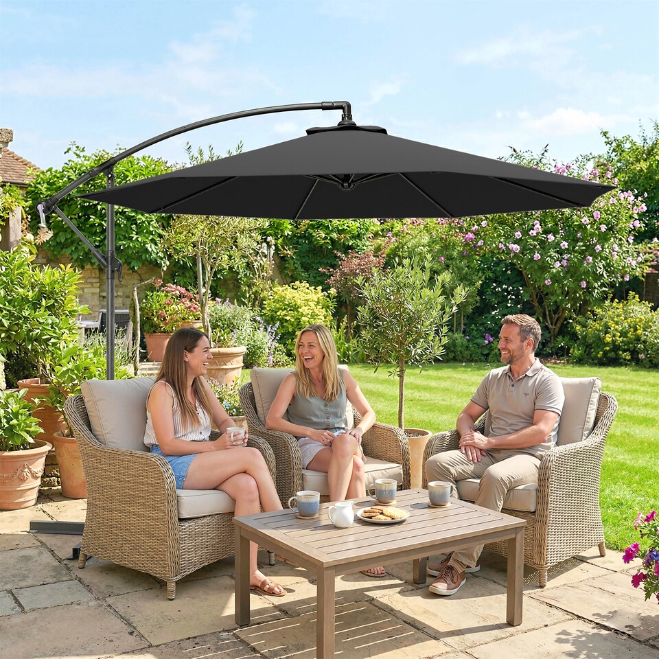 image 1 of Outsunny 3(m) Banana Parasol Cantilever Umbrella Garden | Black | Black | 3 m diameter