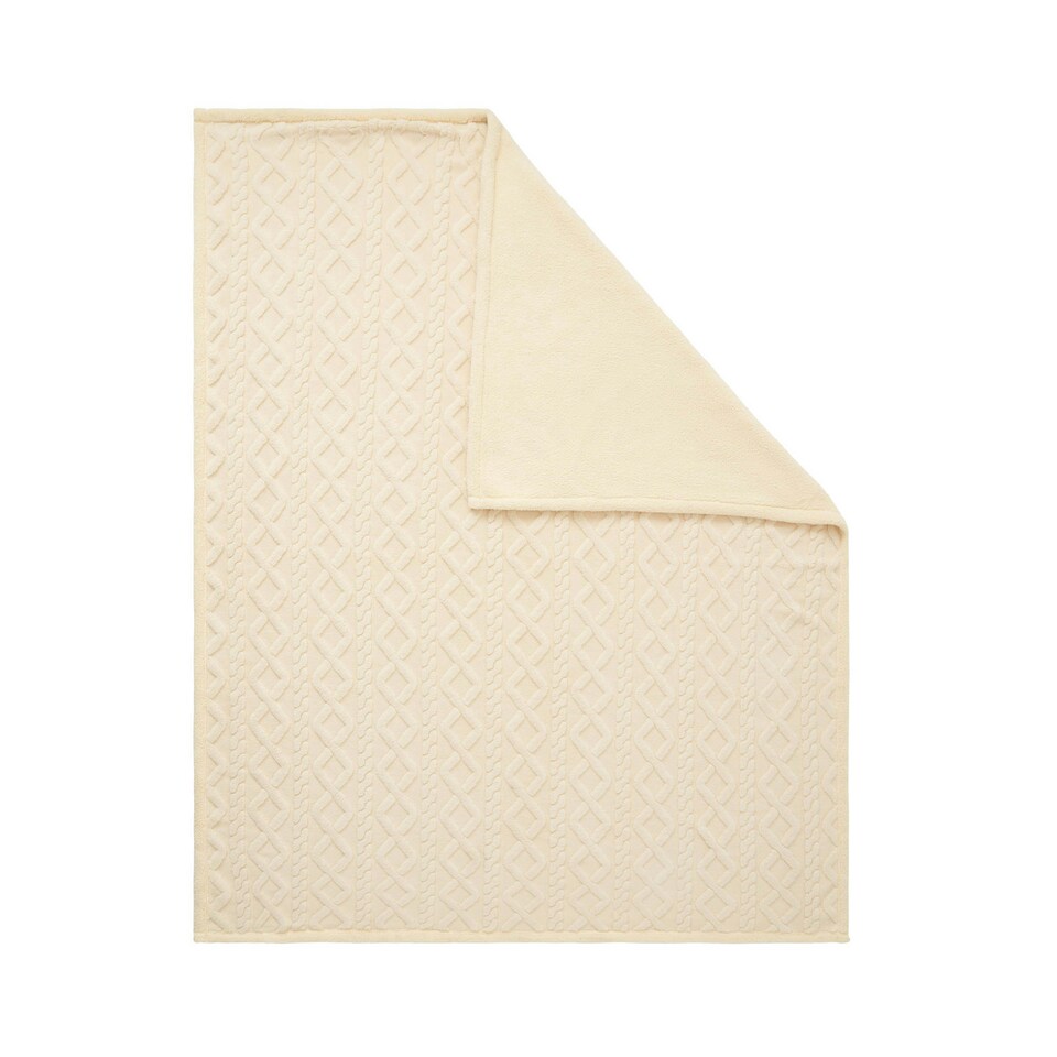 image 1 of BHS Cable Knit Throw with Sherpa Backing, Cream