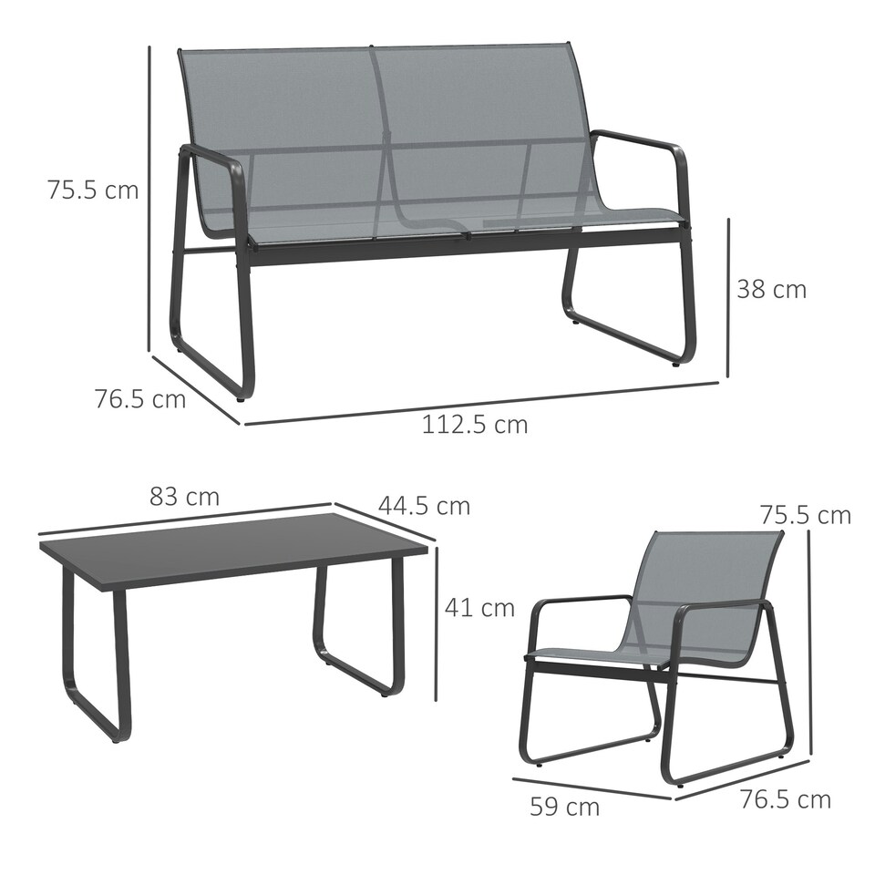 image 1 of Outsunny 4 Piece Garden Furniture Set Patio Sofa Set w/ Chairs, Glass Top Table 