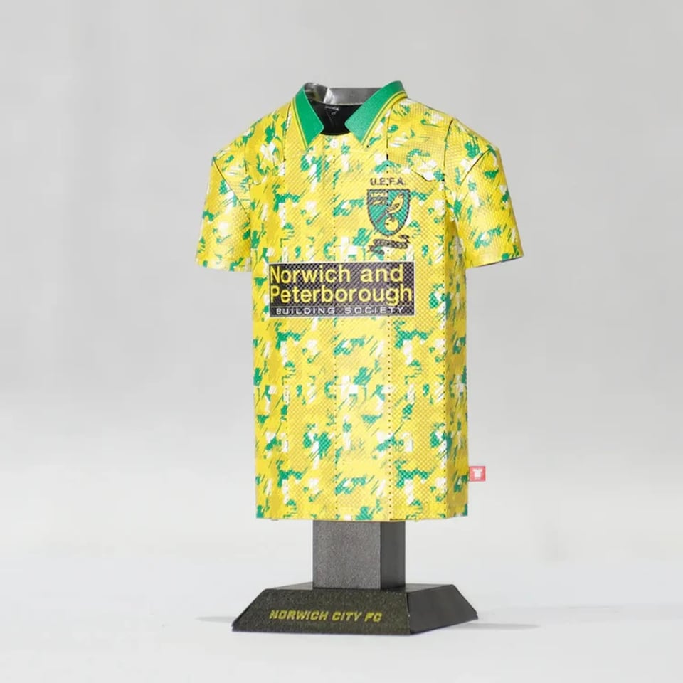 image 1 of RadStuff Metal Alloy Football Shirt - Norwich City UEFA Cup 1993