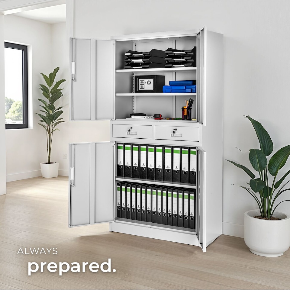 image 1 of Filing Cabinet Cosmo - 2 drawers, 5 adjustable shelves, 180 x 80 x 40 cm | Grey | light grey | 80 x 40 x 180 cm | 1